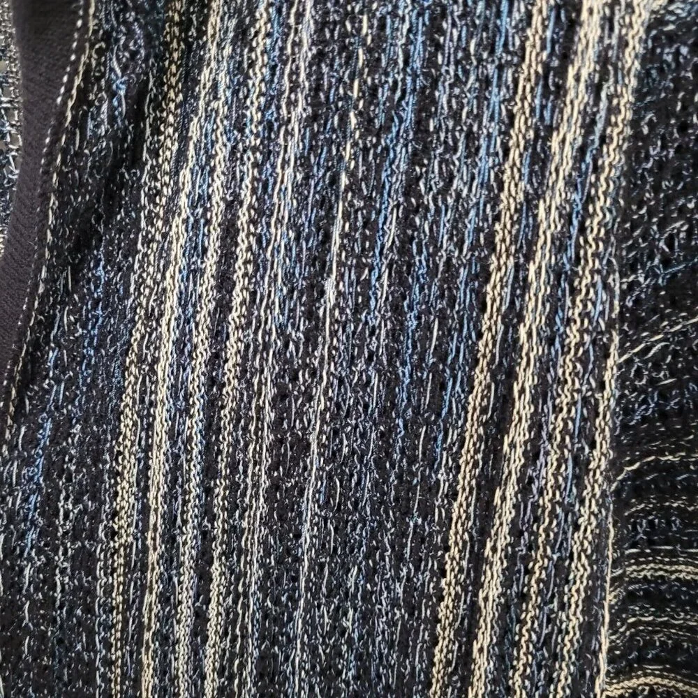 Liz Claiborne Womens Crochet Open Cardigan Size XL Navy 3/4 Sleeve Lagenlook - Picture 6 of 11